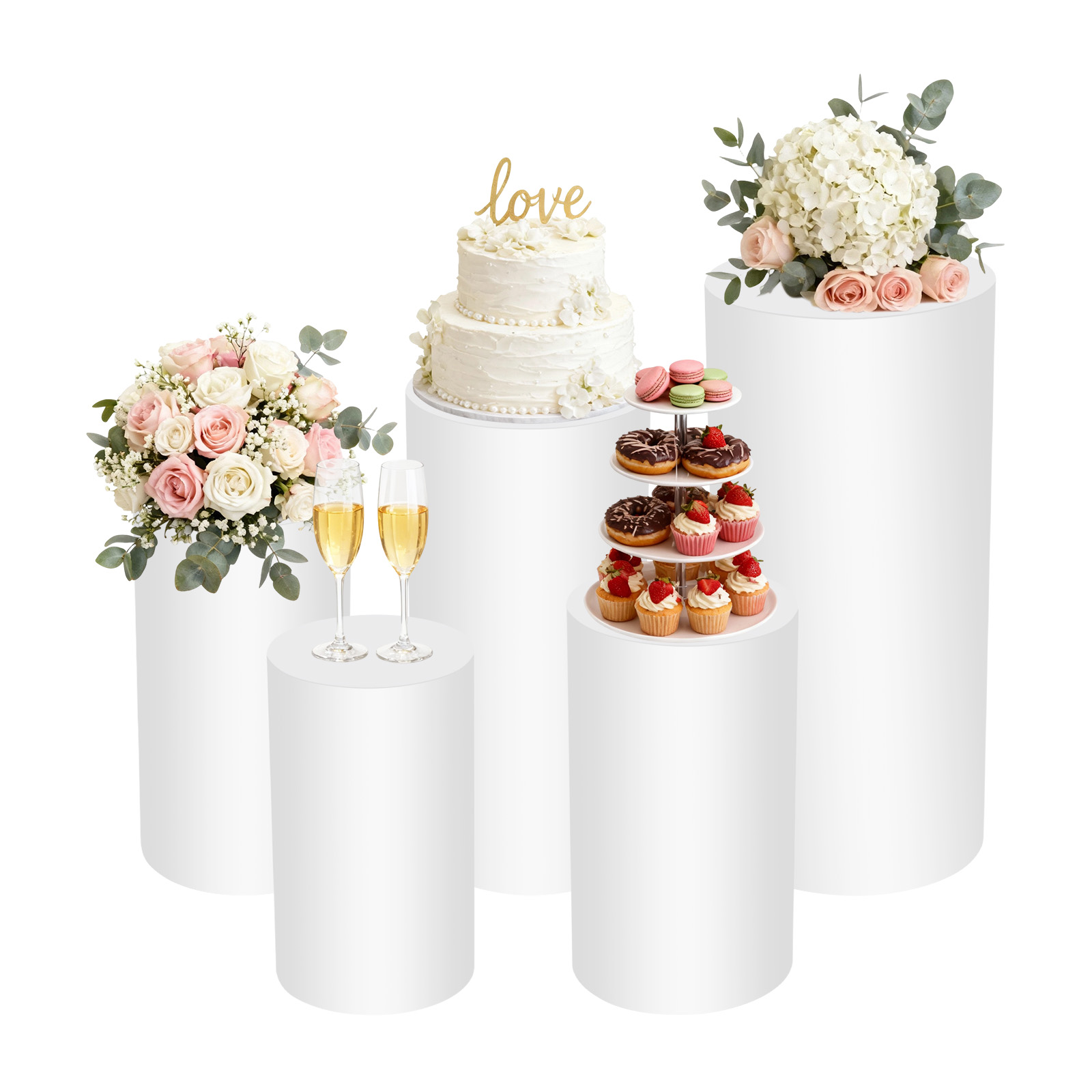 5Pcs White Cylinder Pedestal S - Display Risers Set recension och pris